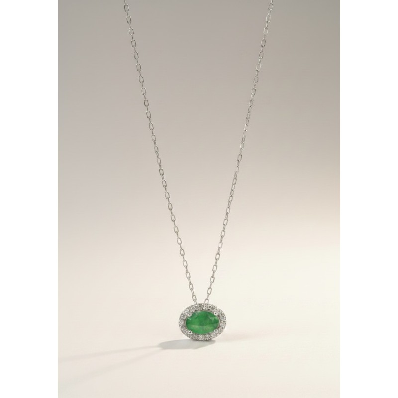 COLGANTE Y CADENA ORO BLANCO DIAMANTES Y ESMERALDA