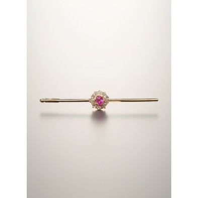 BROCHE BARRETA OA ROSA DE FRANCIA  Y DIAMANTES